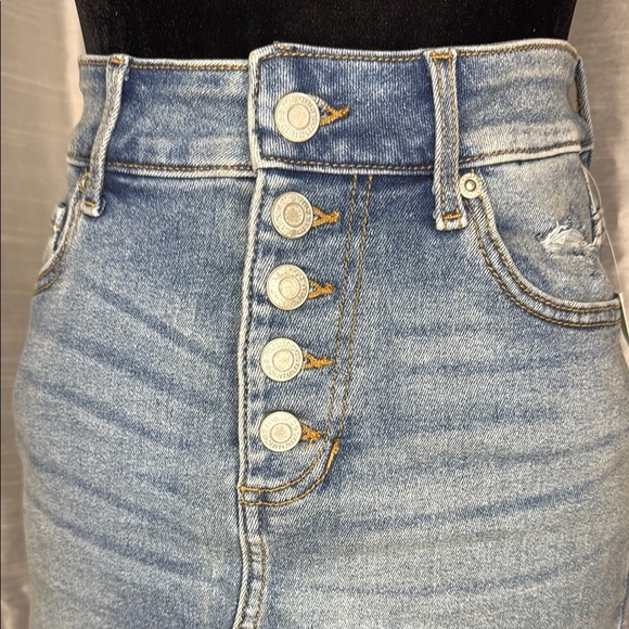 Maurices Denim Distressed Faded Button Fly Women’s 0 Stretch Jean Mini Skirt - Picture 1 of 10